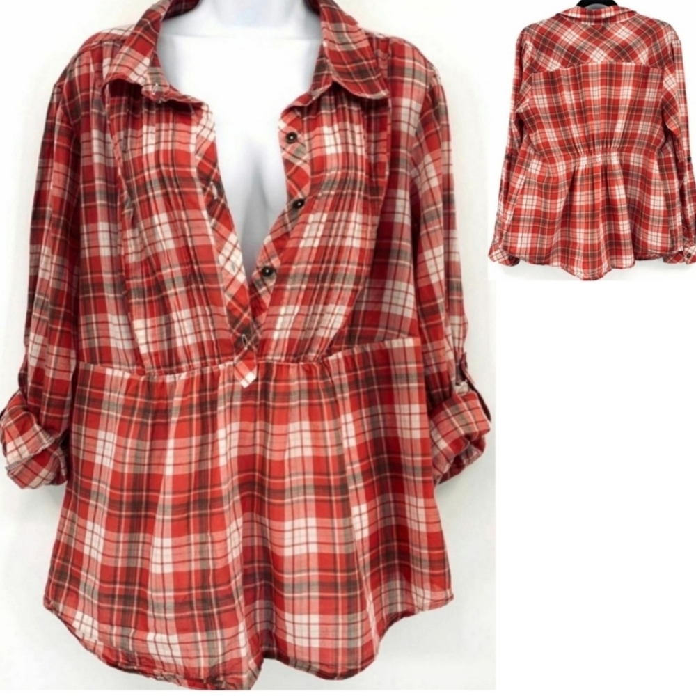 Torrid Top Size 1 Red Plaid Flounce Babydoll NWOT - Picture 3 of 10